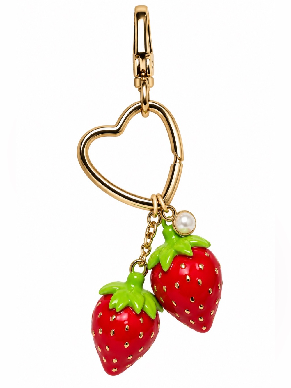 Betsey Johnson NWT Strawberry & Pearl Heart Bag Charm or Keychain in Gift Box